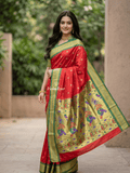 Narayanpet pattu saree allover zari motifs with paithani pallu and contrast blouse