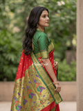 Narayanpet pattu saree allover zari motifs with paithani pallu and contrast blouse