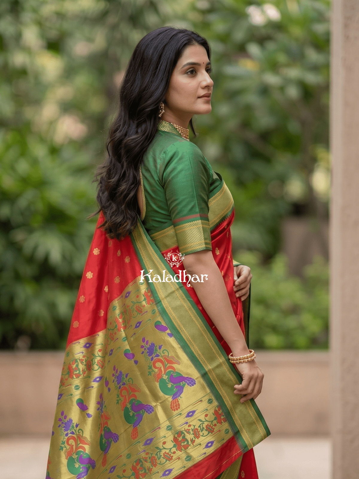 Narayanpet pattu saree allover zari motifs with paithani pallu and contrast blouse