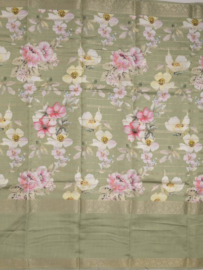 Munga fancy floral printed saree with big border and attached blouse