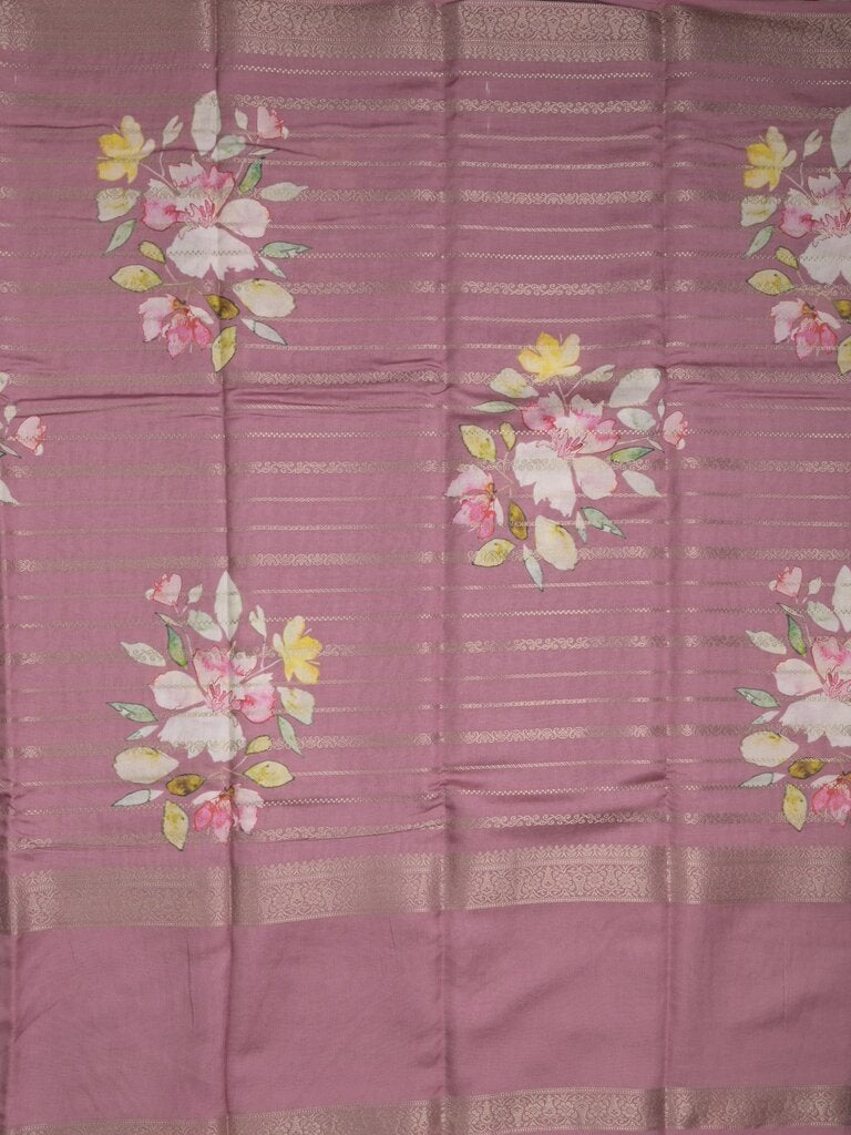 Munga fancy floral printed saree with big border and attached blouse