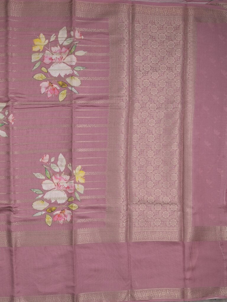Munga fancy floral printed saree with big border and attached blouse