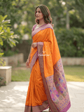 Narayanpet pattu saree allover zari motifs with paithani pallu and contrast blouse