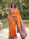 Narayanpet pattu saree allover zari motifs with paithani pallu and contrast blouse
