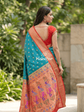 Narayanpet pattu saree allover zari motifs with paithani pallu and contrast blouse