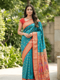 Narayanpet pattu saree allover zari motifs with paithani pallu and contrast blouse