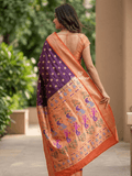 Narayanpet pattu saree allover zari motifs with paithani pallu and contrast blouse