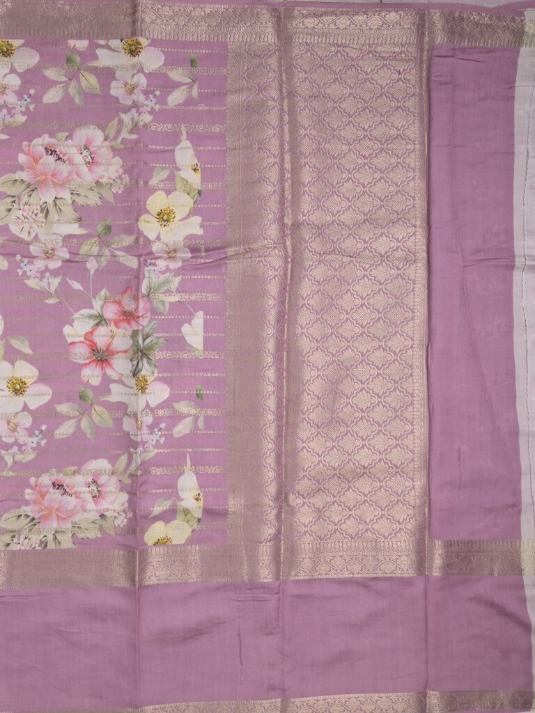 Munga fancy floral printed saree with big border and attached blouse