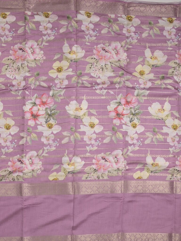 Munga fancy floral printed saree with big border and attached blouse