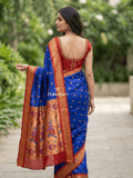 Narayanpet pattu saree allover zari motifs with paithani pallu and contrast blouse