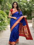 Narayanpet pattu saree allover zari motifs with paithani pallu and contrast blouse