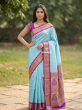 Narayanpet pattu saree allover zari motifs with paithani pallu and contrast blouse