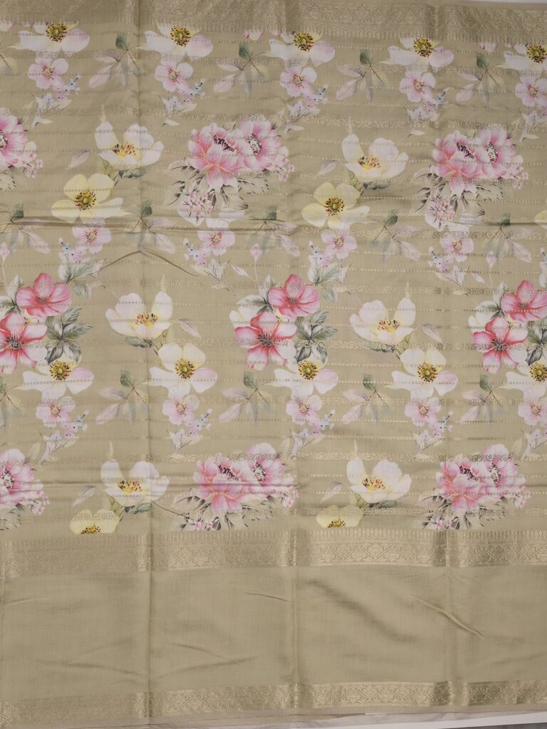 Munga fancy floral printed saree with big border and attached blouse