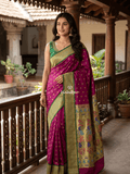 Narayanpet pattu saree allover zari motifs with paithani pallu and contrast blouse