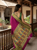 Narayanpet pattu saree allover zari motifs with paithani pallu and contrast blouse