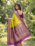 Narayanpet pattu saree allover zari motifs with paithani pallu and contrast blouse