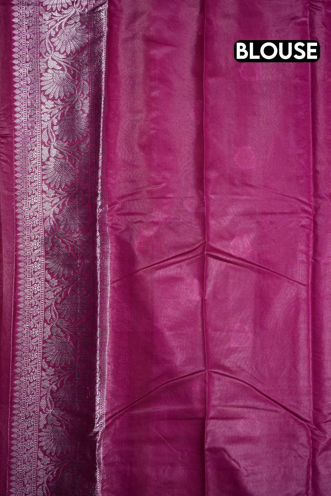 Kora fancy saree pink and green with silver zari motives, kaddi border and plain blouse