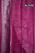 Kora fancy saree pink and green with silver zari motives, kaddi border and plain blouse